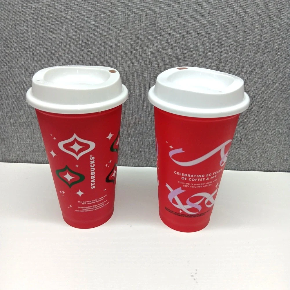 Starbucks Christmas Holiday Coffee Tumbler Lot Reusable Red White 16oz‎ 2023